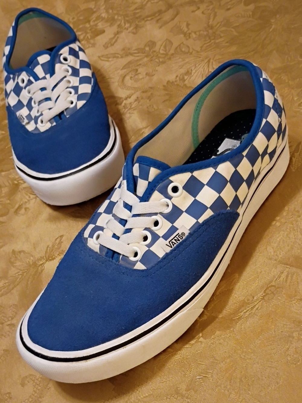 VANS Blue and White Checkerboard Low-Top Sneakers Men's 8.5 Women's 10.0